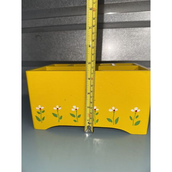 VTG Teleflora 1984 Wooden Planter Caddy - Yellow Floral Organizer Box - Picture 9 of 12
